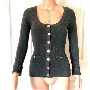 White House I Black Market-Black Scoop Neck Ribbed Sweater-M